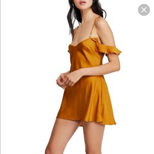 Free People Gold Mini Dress/Top NWT Large Satin Silk flowy short Lingerie Orange